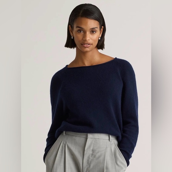 Quince Sweaters - Quince Navy Blue Mongolian Cashmere Boatneck Sweater, Size XL